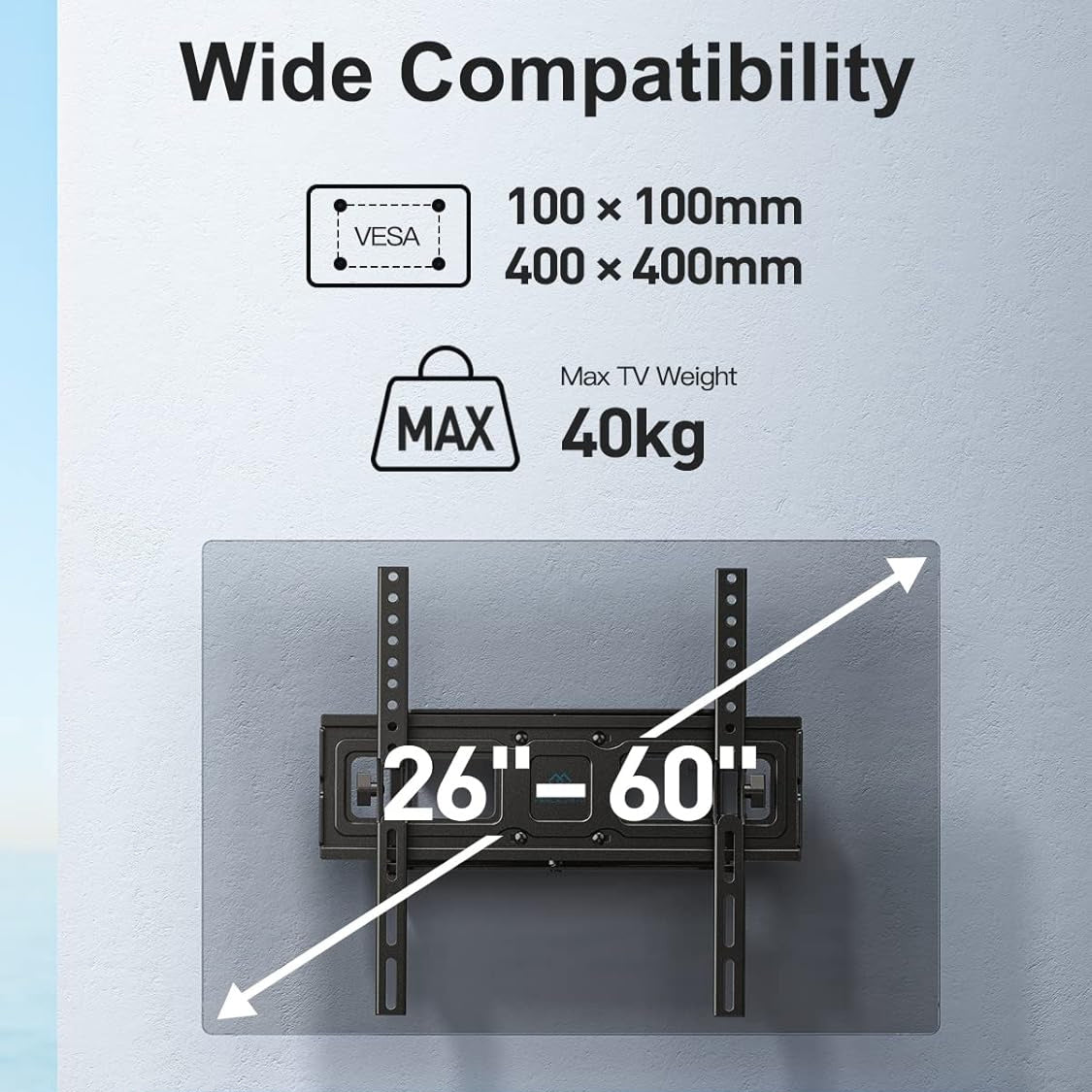 Holds Up to 40Kg Digital Display, TV Mounting Bracket, TV Display Wall Mount TV Bracket, Rotatable Tilting TV Bracket, Suitable for 66.04-152.4 cm Flat And Curved TV Or Monitor, Up to VESA 400X400 Mm