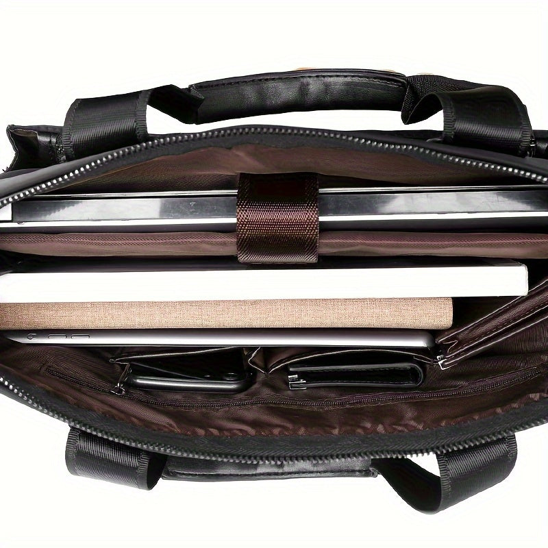 TMOOS Men'S Lightweight Oxford Business Casual Tote Bag - Large Capacity Multi-Compartment, Adjustable Shoulder Strap, Durable & Stylish for Work, Travel, and Everyday Use, Travel Tote Bag, Professional Appearance, Secure Zip
