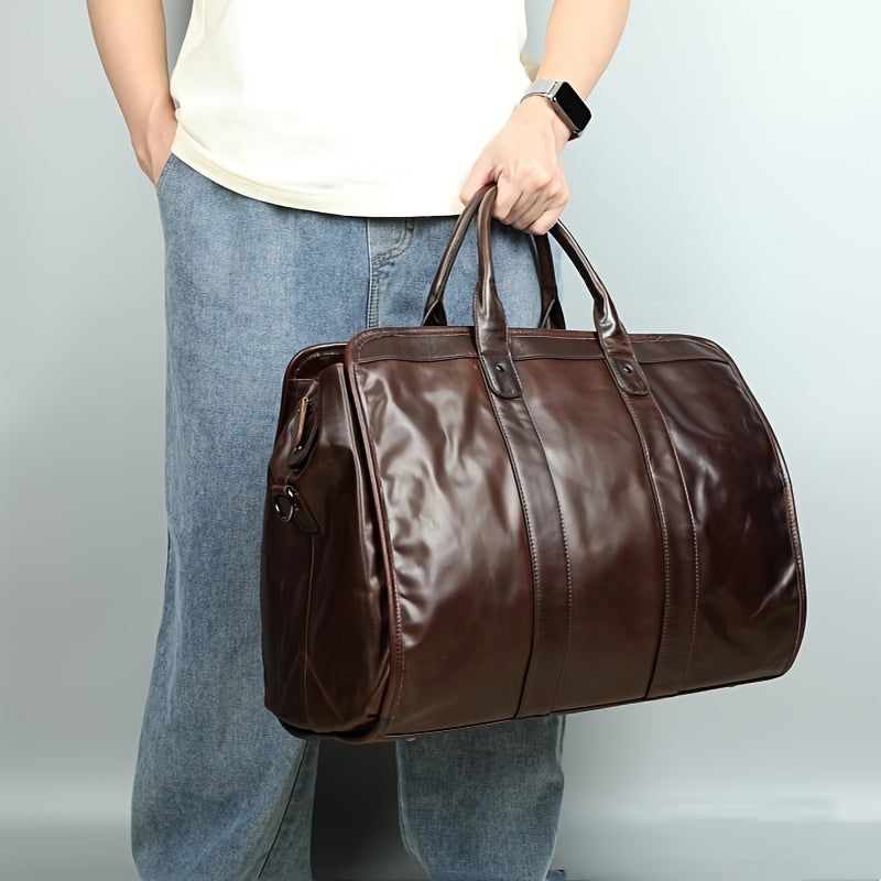 NIUCUNZH Men's First Layer Cowhide Leather Travel Duffel Bag - Large Capacity Carry-On with Adjustable Straps, Multiple Compartments & Reinforced Handles, Sleek Black for Weekend Trips, Daily Commute & Casual Travel, Travel B