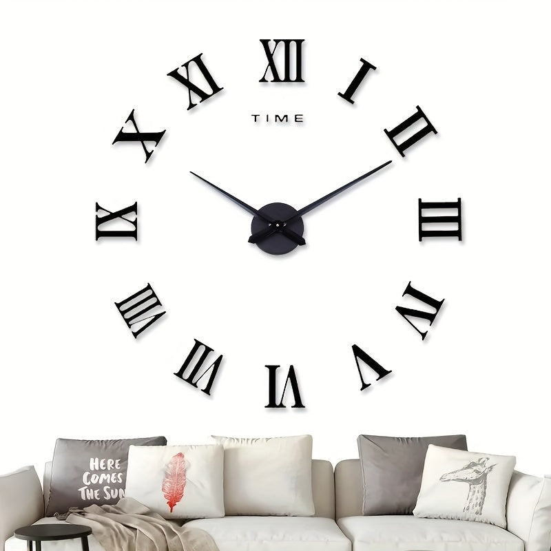 1pc Large DIY Wall Clock Kit, 3D Modern Frameless Wall Clock With Mirror Number Stickers For Home Living Room Bedroom Office Decor, Halloween Room Decor, Xmas Home Decor