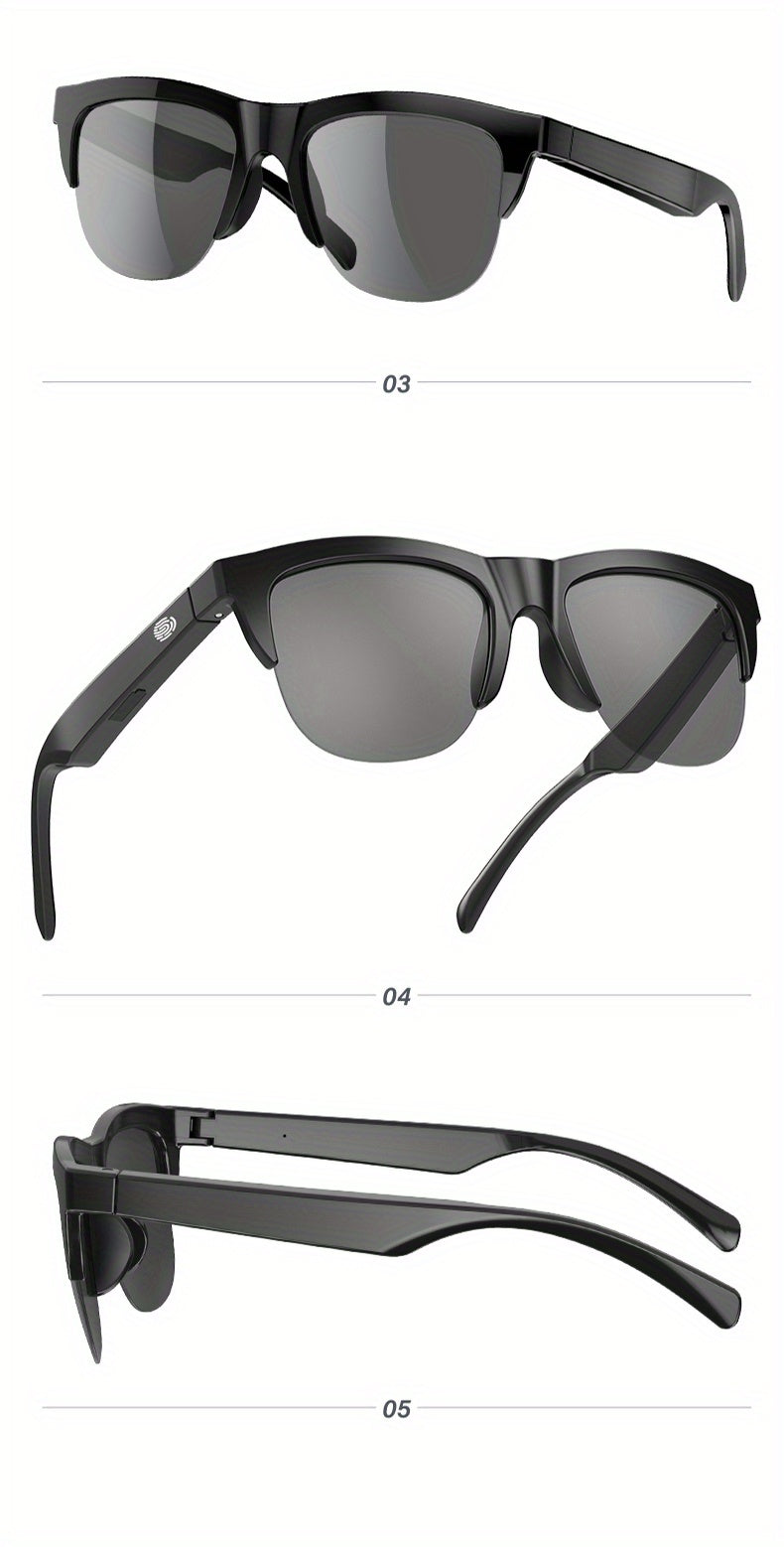Smart Wireless 5.0 Sunglasses Multifunctional Glasses Wireless Call Play Music Outdoor Sports Headphones Rechargeable HIFI Sound Quality HD Lens Headphones Black Technology Unisex Touch Long Battery Life Anti-UV Lens