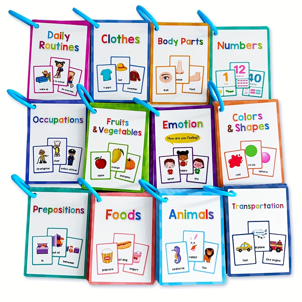 12 Themes Learning Flash Cards 386 English Words, Kids Toddler Colors, Shapes and Numbers, Learning Toys, Educational Preschool Flashcards Kindergarten Educational Toys School Supplies gift