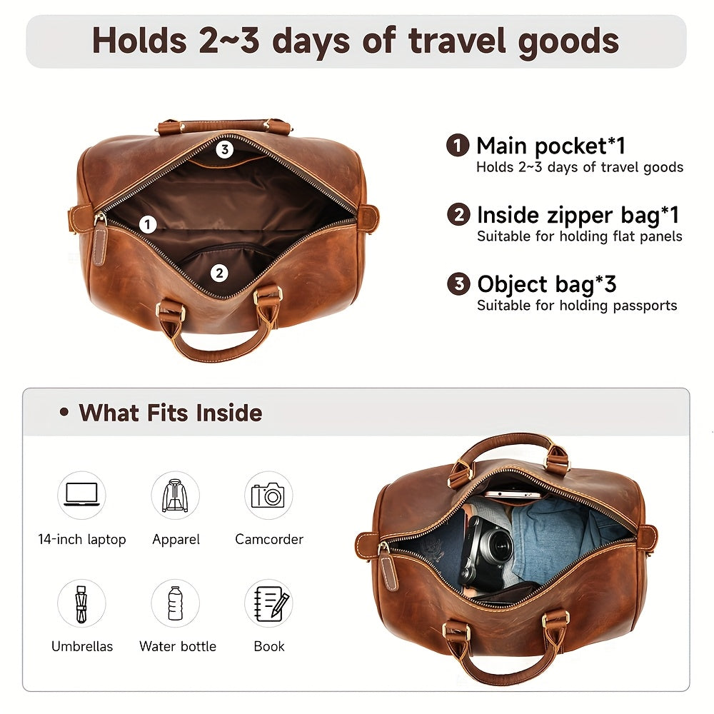 NIUCUNZH Men's Vintage Genuine Genuine Leather Tote Bag - Adjustable Shoulder Strap, Multiple Compartments, Durable Head Layer Genuine Leather for Business Commuting & Travel (Light Brown/Dark Brown/Black), Office Accessory,