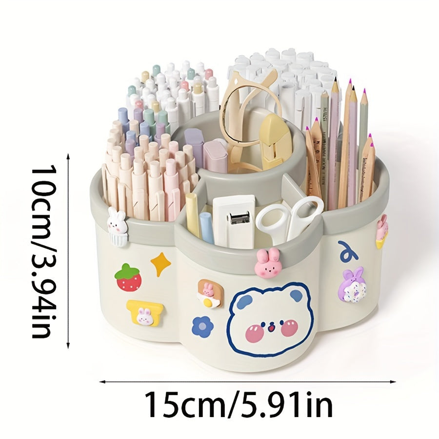 Rotating Desk Organizer - Multi-Compartment Storage Caddy for Stationery, Makeup Brushes, Lipsticks, Eyebrow Pencils - Durable PP Material, Fragrance-Free, Ideal for Dorms and Office Desk Organization, Desk Accessories Office