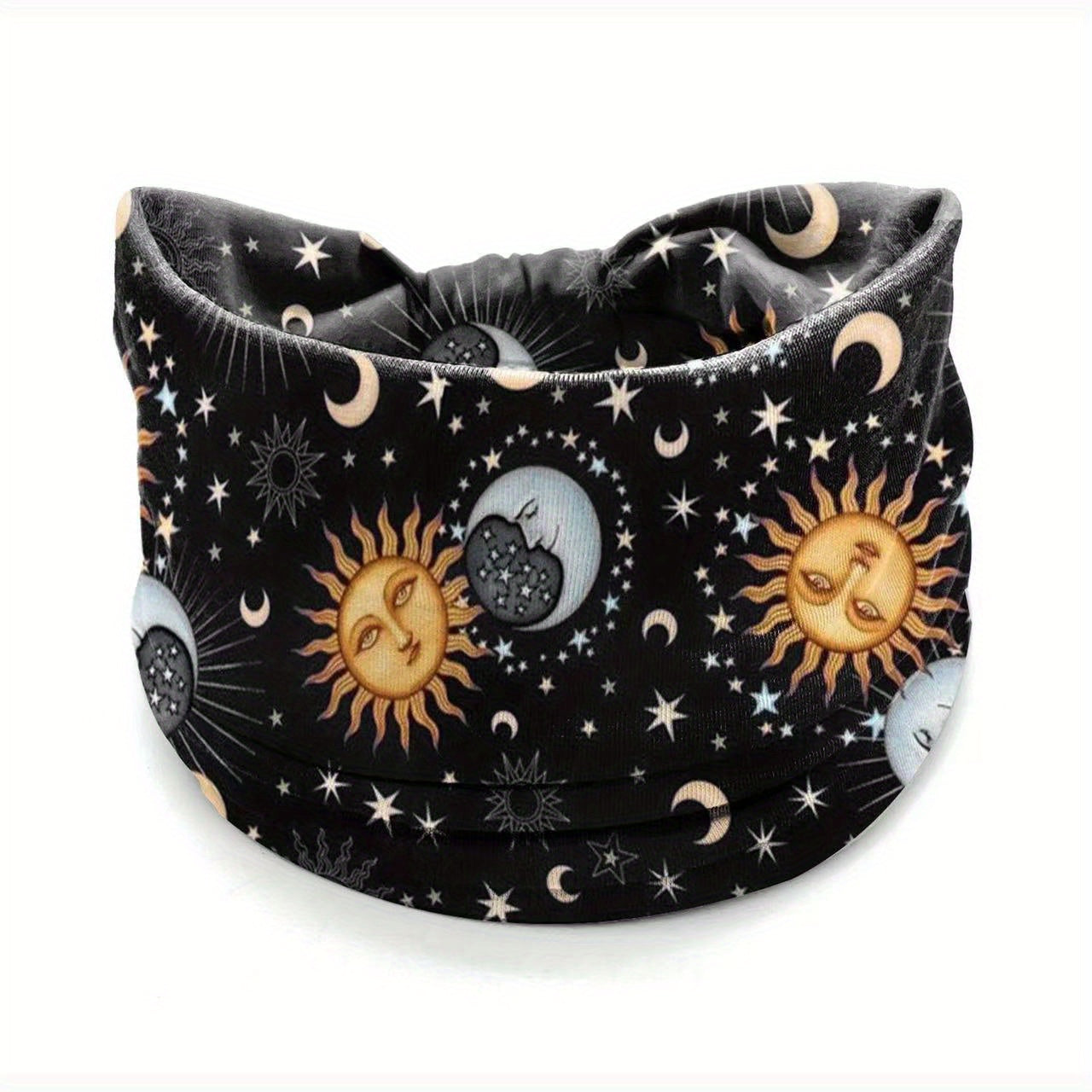 Boho Headband Sun Moon Printed Hair Band Wide Stretchy Sweatband For Yoga Running Headdress For Women