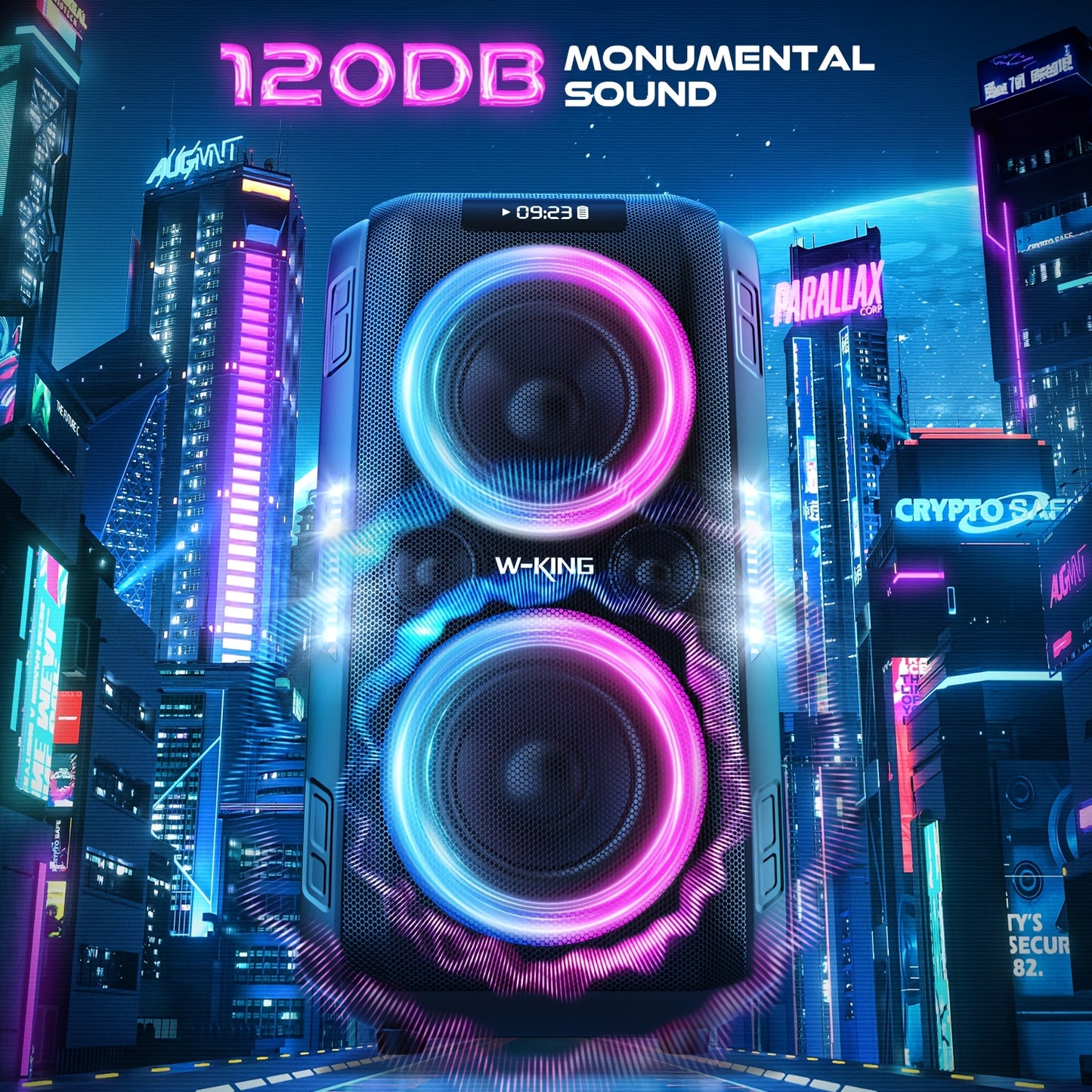 Powerful W-KING 200W peak wireless speaker with massive 120dB soundstage and DSP chip, 12-level bass adjustment, Big Party Boombox portable speaker with super deep bass, dynamic light show, 6.35mm microphone input, TF card sl
