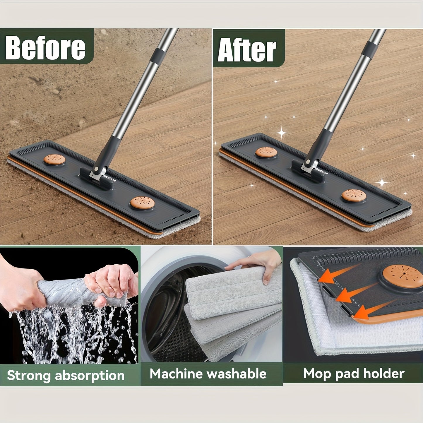 Gray Flat Mop + Narrow Slot Cleaning Bucket Set, Hand-free Lazy Mop Mover, Wet And Dry One Mop Cleaner, Household Cleaning Tool, Send Replacement Cloth, Suitable for Living Room, Bedroom, Kitchen, Bathroom, Toilet, Commercial
