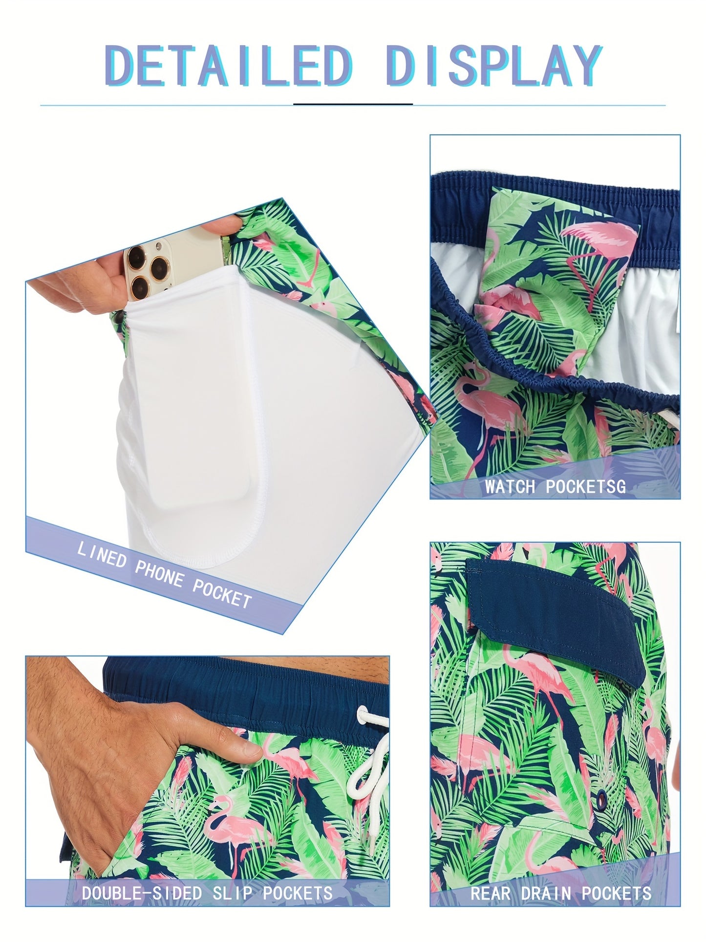 Men's Quick-Dry Beach Shorts with Tropical Palm Tree & Palm Leaf Print - Breathable Stretch Fabric for Summer, Outdoor, Hiking, Swimming - Machine Washable Casual Athletic Shorts, Outdoor Activewear, Summer Shorts