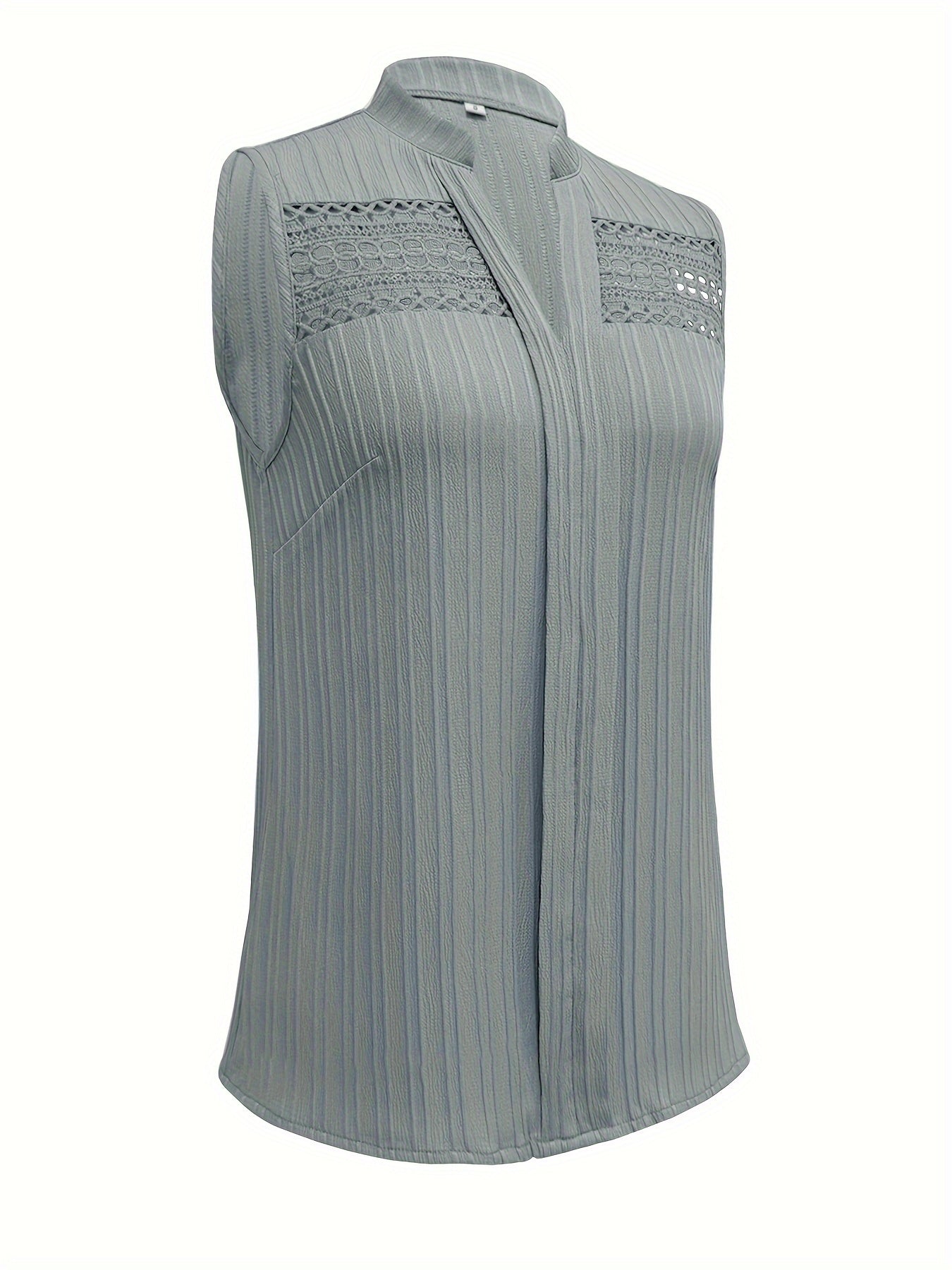Lace Stitching V-neck Blouse, Elegant Sleeveless Top For Spring & Summer, Women's Clothing