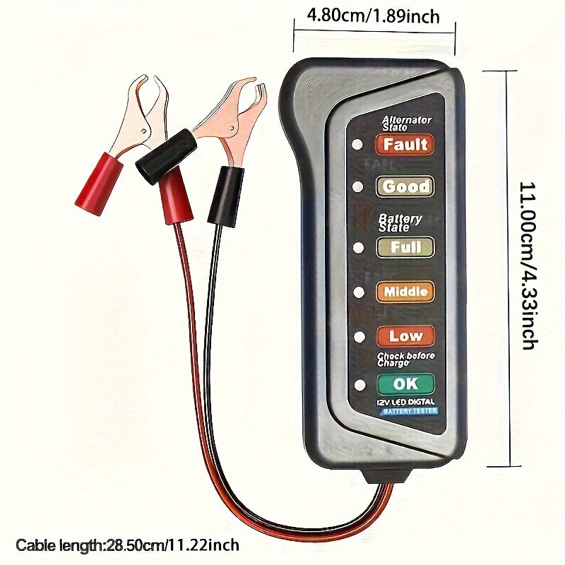 12V Car Motorcycle Battery Tester, Digital Alternator Tester 6 LED Lights Display Car Diagnostic Tool, Auto Battery Tester Auto Repair
