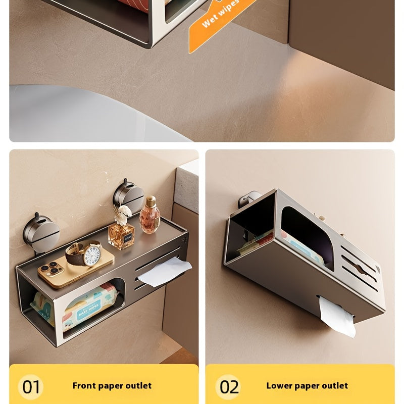 CYCY Wall-Mounted Bathroom Tissue Box Holder with Suction Cup Installation - Space-Saving Square Design, Durable Carbon Steel, Holds Multiple Rolls, Ideal for Toilet Paper & Face Towels, Modern Minimalist Style, Toilet Paper