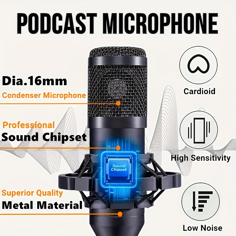 Podcast Equipment Bundle, V8s Audio Interface with All In One Live Sound Card And BM800 Condenser Microphone,Podcast Microphone, Perfect for Recording, Live Streaming