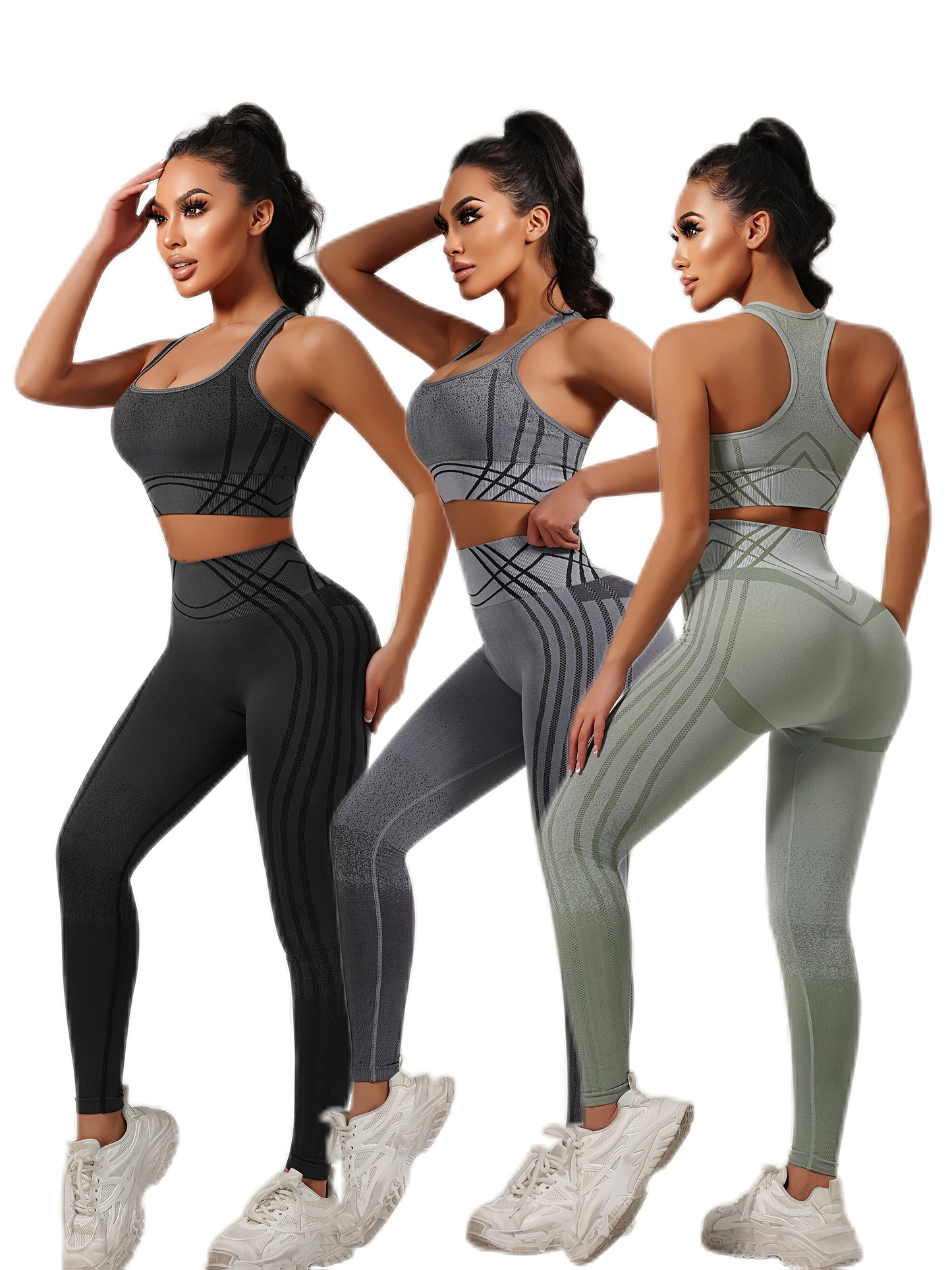 Women'S High Waist Yoga Pants And Sports Bra Set 3pcs Set