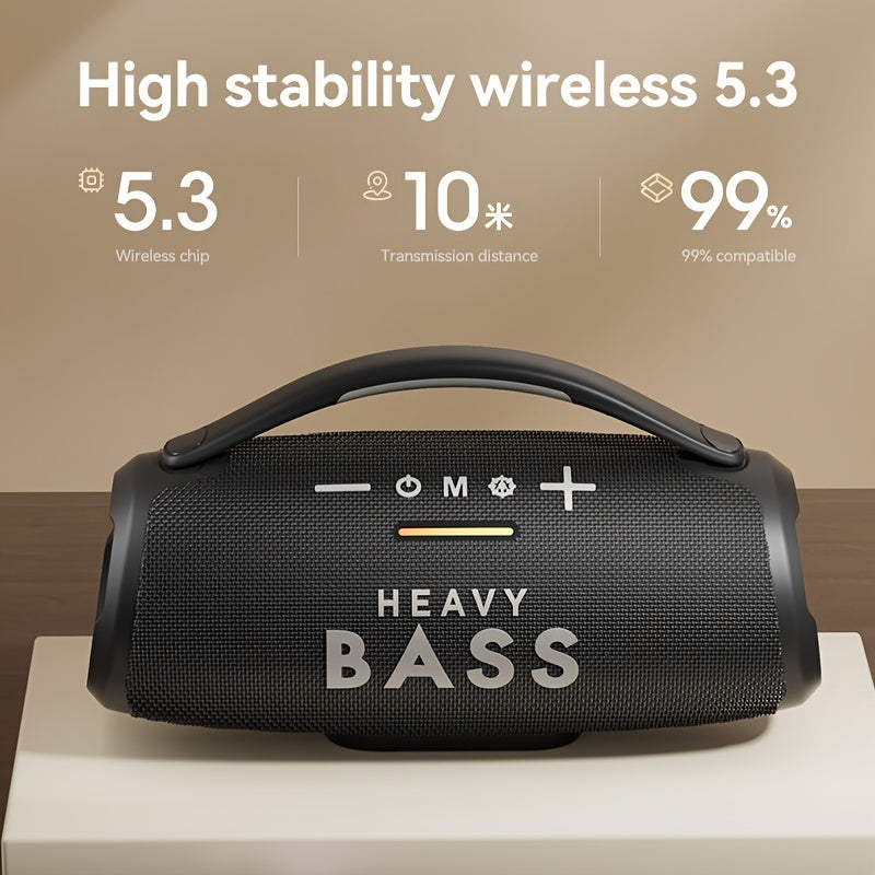 HEAVY BASS 30W Wireless Speaker with Subwoofer, USB-C Charging, Wireless, Built-in Mic, Portable PA System for Home Theater, Camping, Parties - Compatible with PC, Tablet, Smartphone, USB Drive - Ideal for DJs, Presentations,