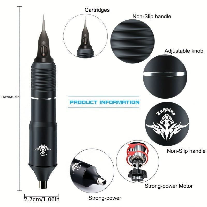 1 Set Wireless Tattoo Pen Machine Kit, Complete Tattoo Kit, Tattoo Gun With Cordless Tattoo Power Supply, 10pcs Tattoo Cartridge Needles, For Beginner And Tattoo Artists