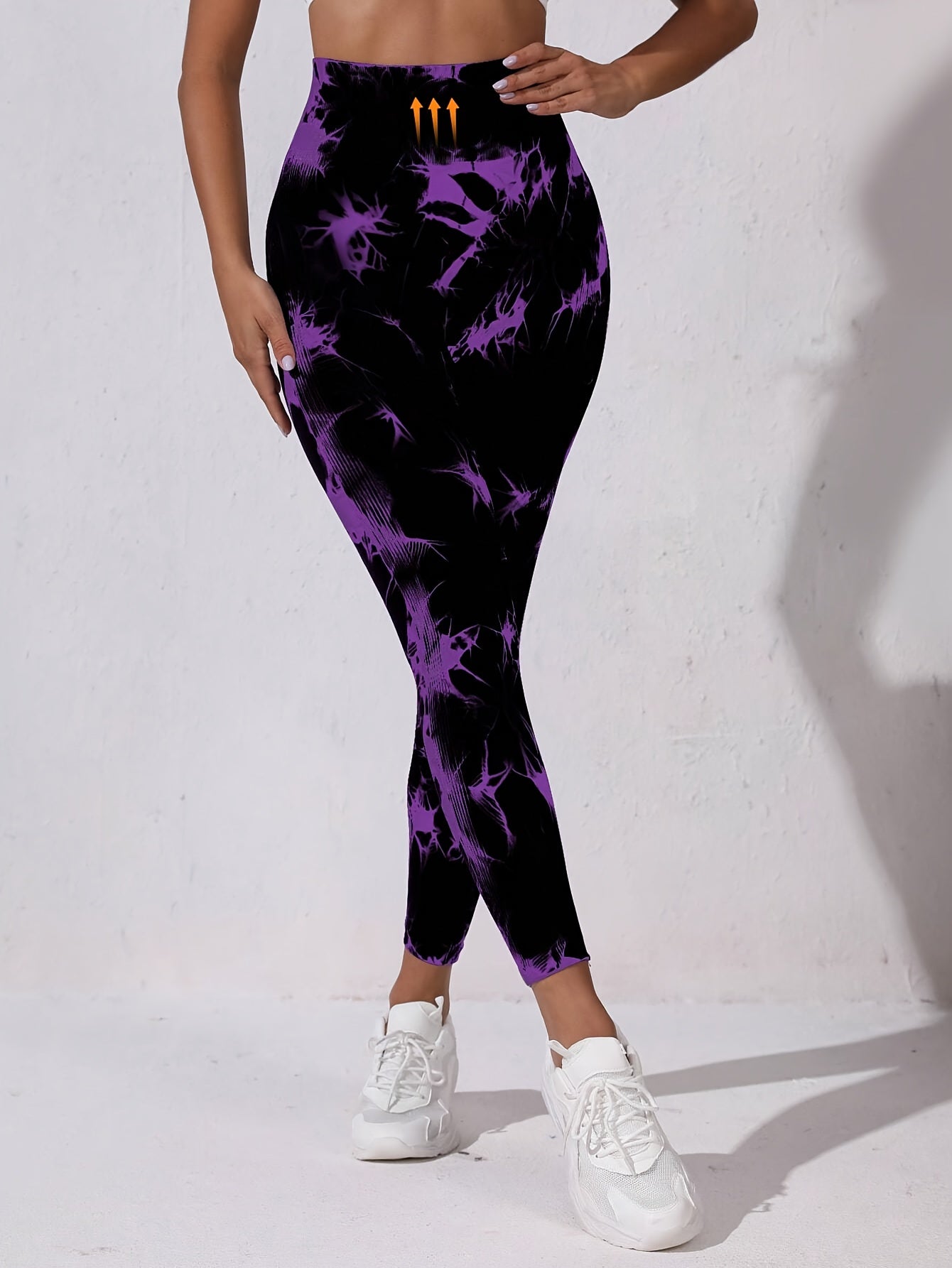 Sport Studio Women's High-Waisted Seamless Athletic Leggings - Tummy Control Butt-Lifting Workout Pants with Purple Splash Print, 4-Way Stretch Gym Running Yoga Pants, Machine Washable Non-See-Through Full Coverage Sportswear