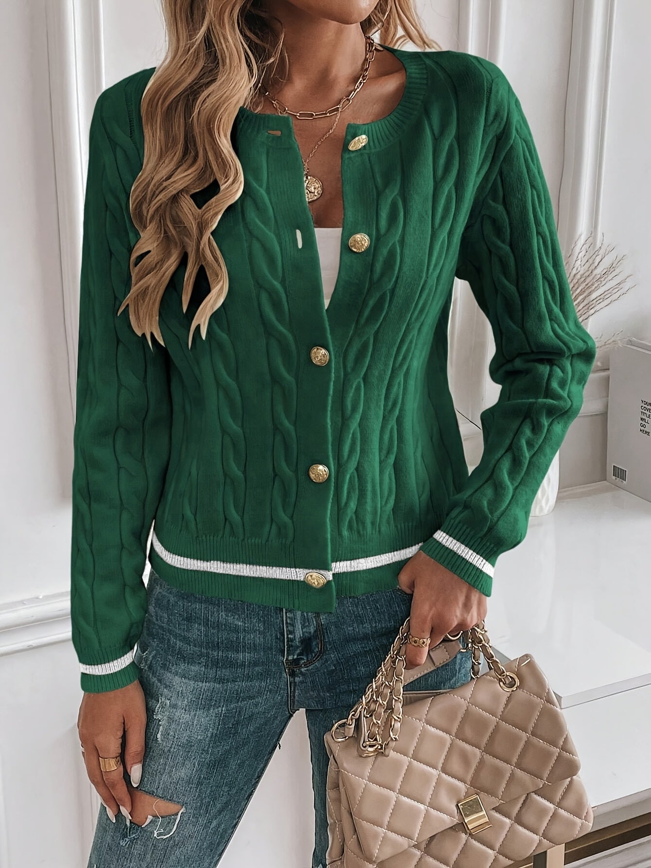 Women's Elegant Solid Color Long Sleeve Cardigan - Open Front Button Placket, Machine Washable Non-Stretch Sweater for Spring Summer Fall, Casual to Semi-Formal Wear, Ladies Sweaters, Seasonal Layering Piece, Buttoned Knitwea