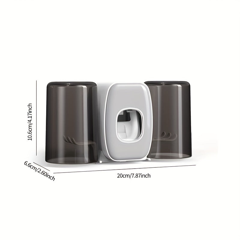 1pc Automatic Toothpaste Dispenser & Brush Holder, Toothbrush Holders With Automatic Toothpaste Squeezer Device For Bathrooms, Toothbrush Organizer With Cup, Wall Mounted Shower Room Decor Set