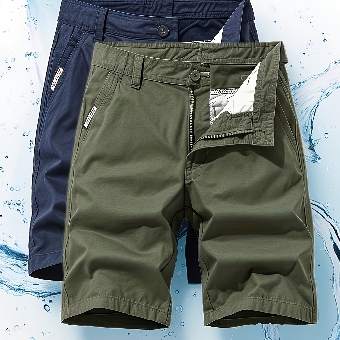 Two-Piece Set, Men's Solid Color Outdoor Casual Comfortable Breathable Multi-Pocket Cargo Shorts