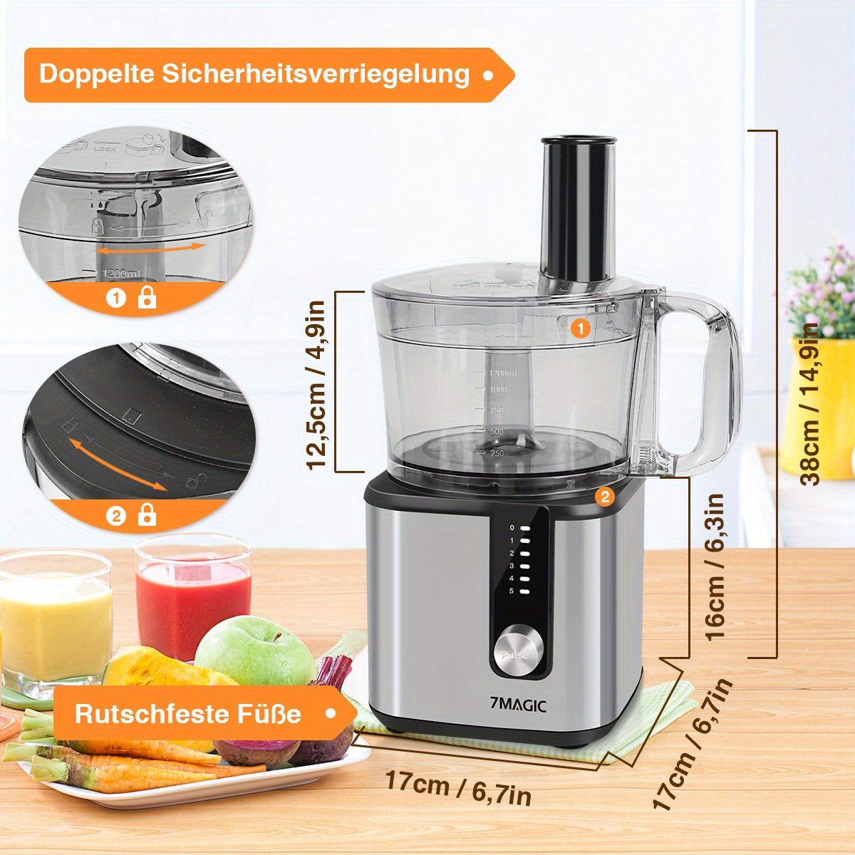 11 in 1 Food Processor Stainless Steel StandMixer 750W Dough Machine 1.8L+1.2L Mixer 5 Levels Mixer, With Chopping Blending Kneading Grinding Whisking Juicing