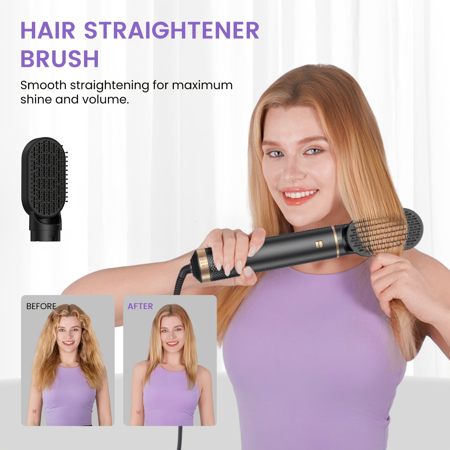 5-In-1 Hot Air Styling Brush with an Upgraded Detachable Design, Featuring a Hair Curler And a 1000W Hot Air Curling Wand, Equipped with an EU Plug.