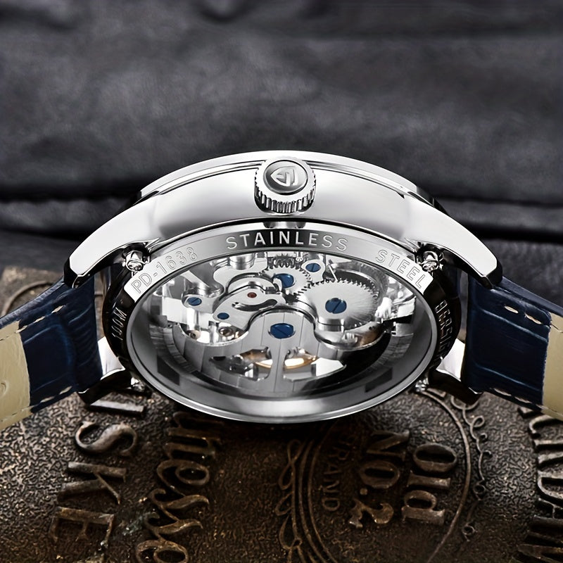 Pagani Design 2023 Men's Automatic Skeleton Watch, Self-Winding, Stainless Steel, Leather Strap, Pointer Series, Water Resistant To 100 Meters Sports Leather Watch