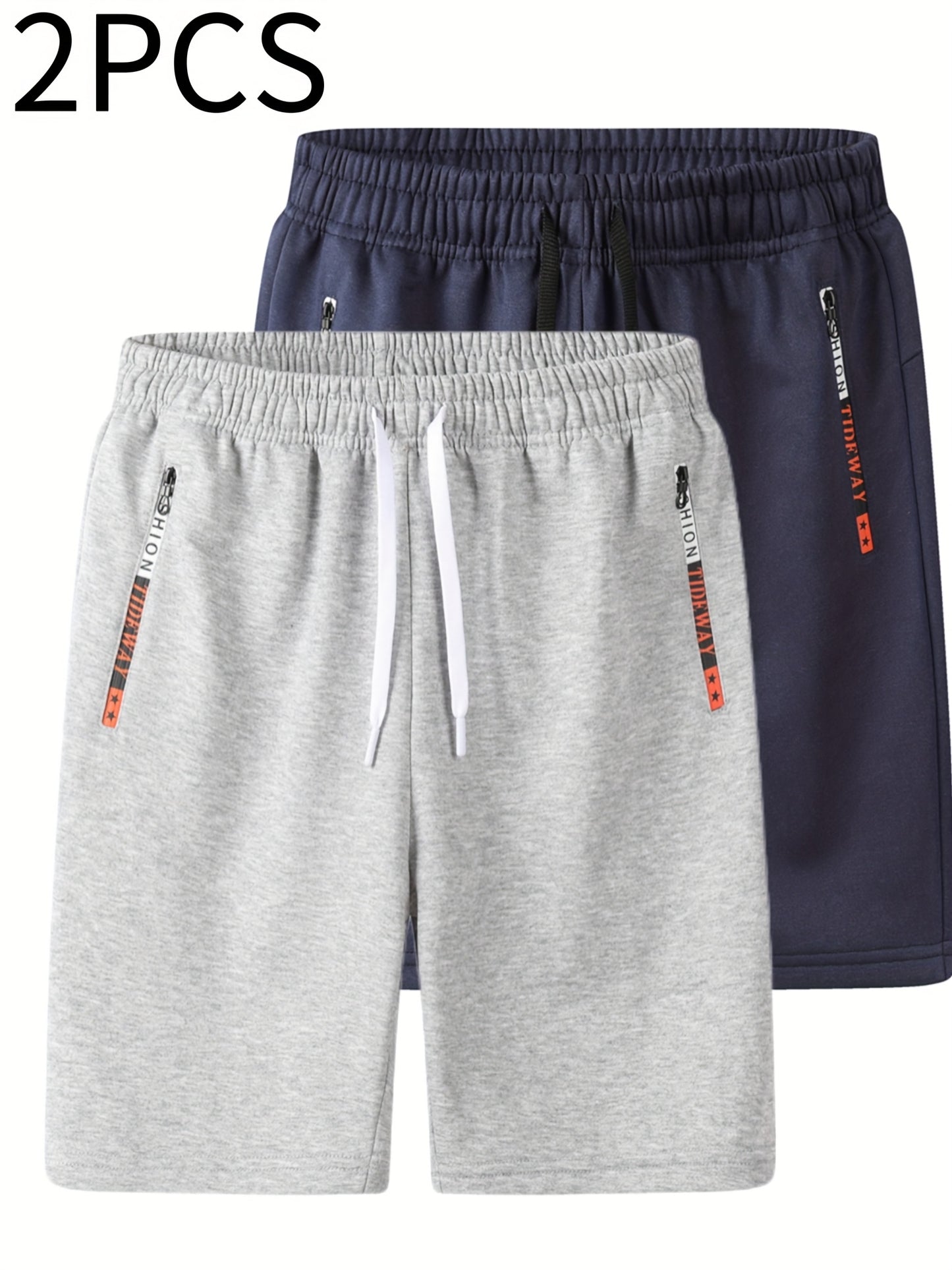 2pcs Men's Casual Outdoor Shorts - Summer Men's Casual Shorts with Zipper Pockets, Minimalist Multi-Pocket Design for Daily Wear, Running, Fitness & Travel, 100% Polyester Knit Fabric, Drawstring Waistband, Machine Washable,
