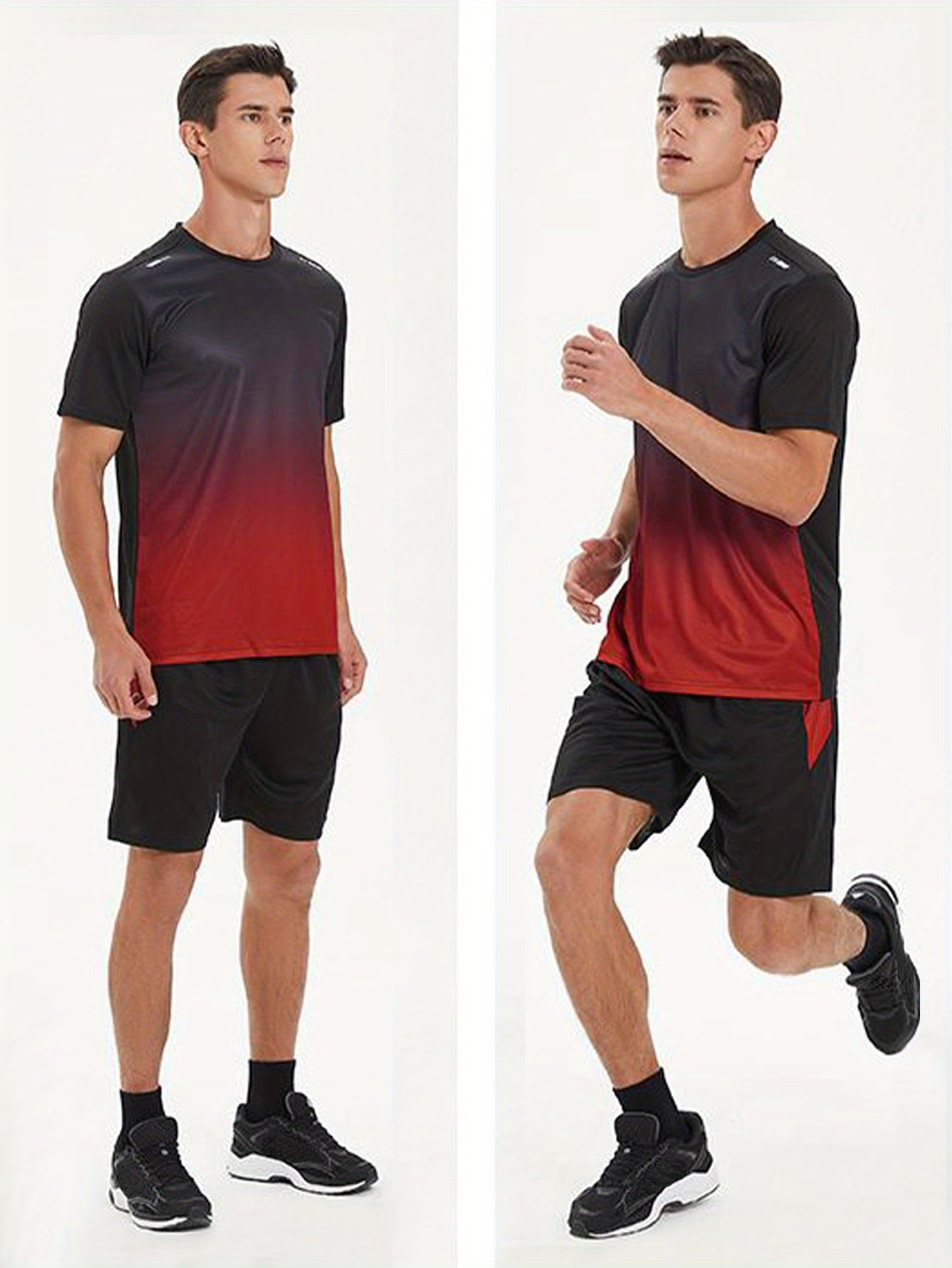 2-piece Men's Summer Basketball Training Running Outfit Set, Gradient Short Sleeve T-shirt & Quick-drying Shorts Set