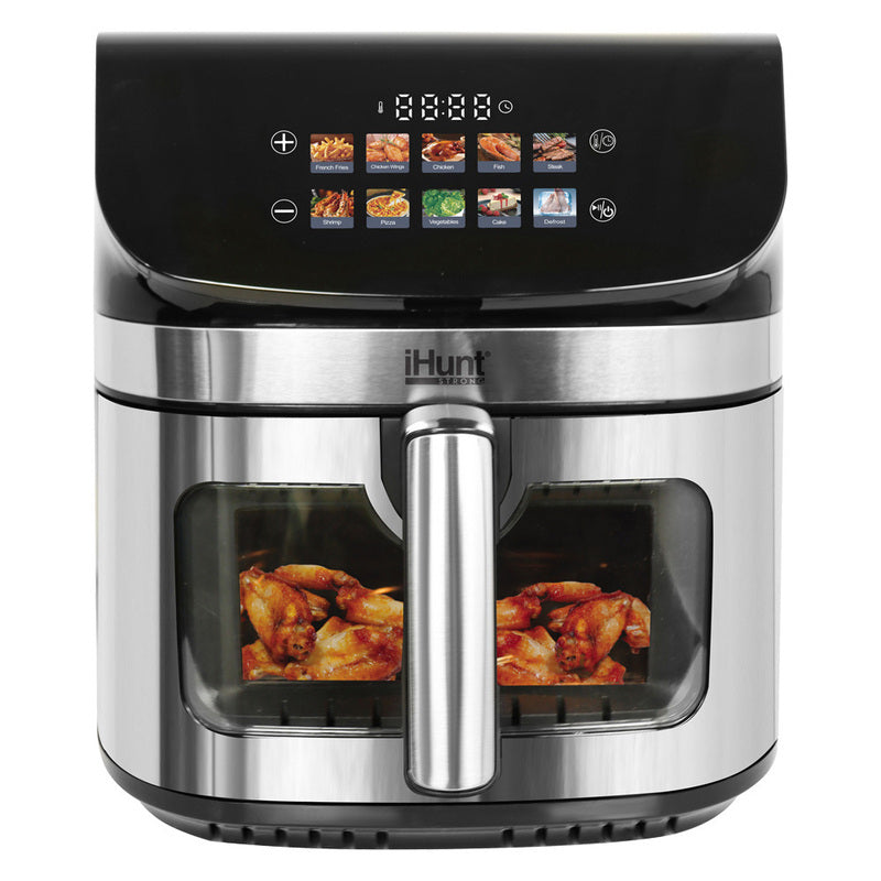 iHunt Bro Air Fryer II Ultra 9L, 2200W, Dual Heating Top-Bottom 360 Degrees, Color Touch Display, 10 Automatic Programs, Adjustable Temperature, Timer, Stainless Steel, Silver