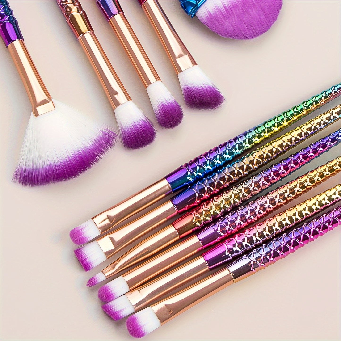 11pcs Mermaid Makeup Brush Set - Fish Tail Design, Nylon Bristles for All Skin Types, Fragrance-Free Beauty Tools