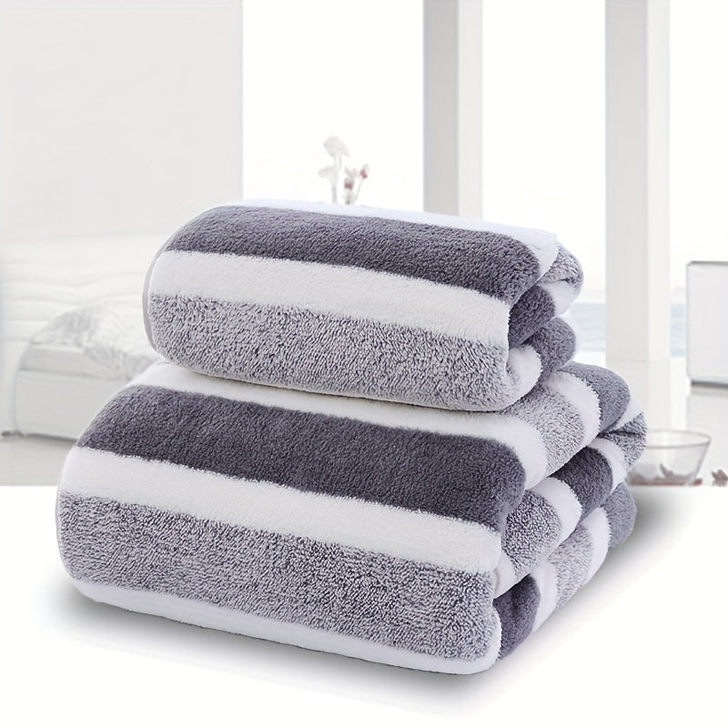 2pcs Striped Pattern Towels, Soft Hand Towel, Bath Towel, Quick Drying Absorbent Towels For Bathroom, Bathroom Supplies