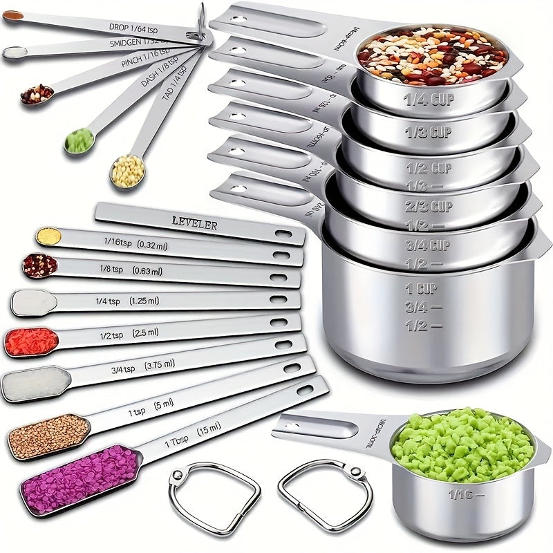 7pcs Set 20pcs Set Measuring Cup + Measuring Spoon Set 7 Stainless Steel Measuring Cups Set + 1 Level And 5 Mini Measuring Spoons for Cooking And Kitchen Measuring Spoons And Measuring Cups Baking Supplies Baking Tools