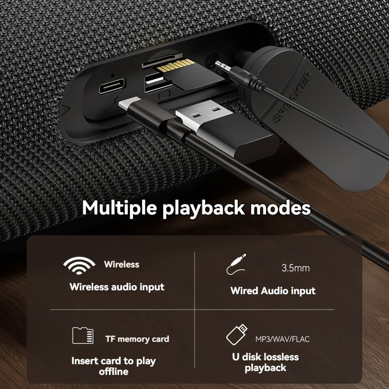 HEAVY BASS 30W Wireless Speaker with Subwoofer, USB-C Charging, Wireless, Built-in Mic, Portable PA System for Home Theater, Camping, Parties - Compatible with PC, Tablet, Smartphone, USB Drive - Ideal for DJs, Presentations,