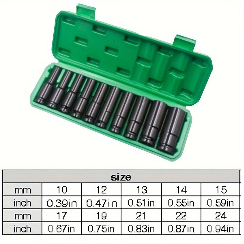 1 Set Heavy-Duty Impact Socket Set, Deep Drive Carbon Steel Sockets, Mechanical Operation, No Power Required, Ideal For Auto Repair And Maintenance
