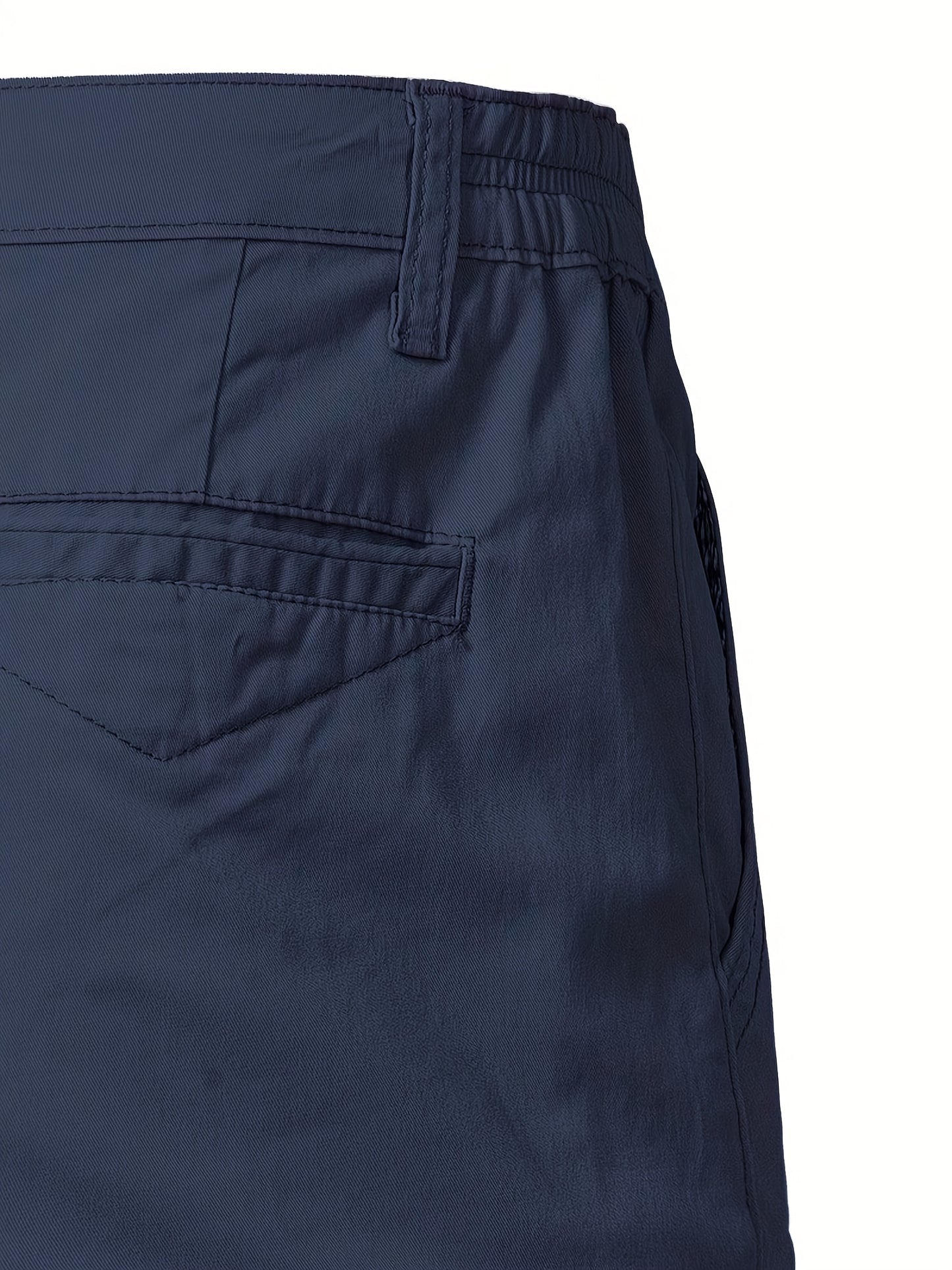 Men'S Classic Solid Color Polyester Short Pants, Casual Golf Wear, Mid Waist, Regular Fit, Slight Stretch Fabric, with Pocket