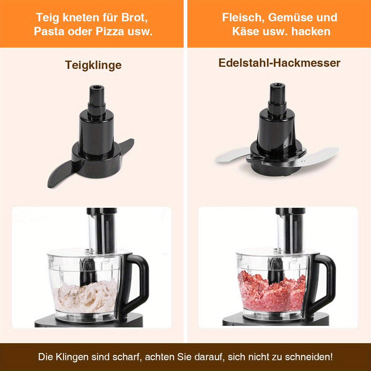11 in 1 Food Processor Stainless Steel StandMixer 750W Dough Machine 1.8L+1.2L Mixer 5 Levels Mixer, With Chopping Blending Kneading Grinding Whisking Juicing