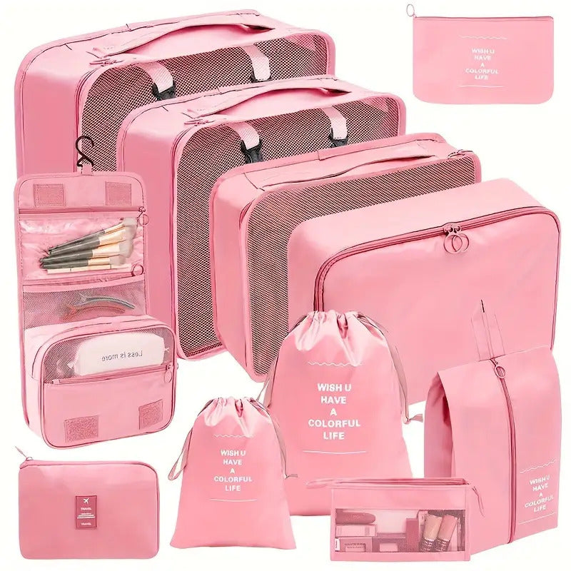 11pcs Solid Color Packing Cubes for Suitcases, Travel Luggage Packing Organizer Bags, with Laundry Bags, Compression Storage Shoe Bags, Clothing Underwear Bags, etc