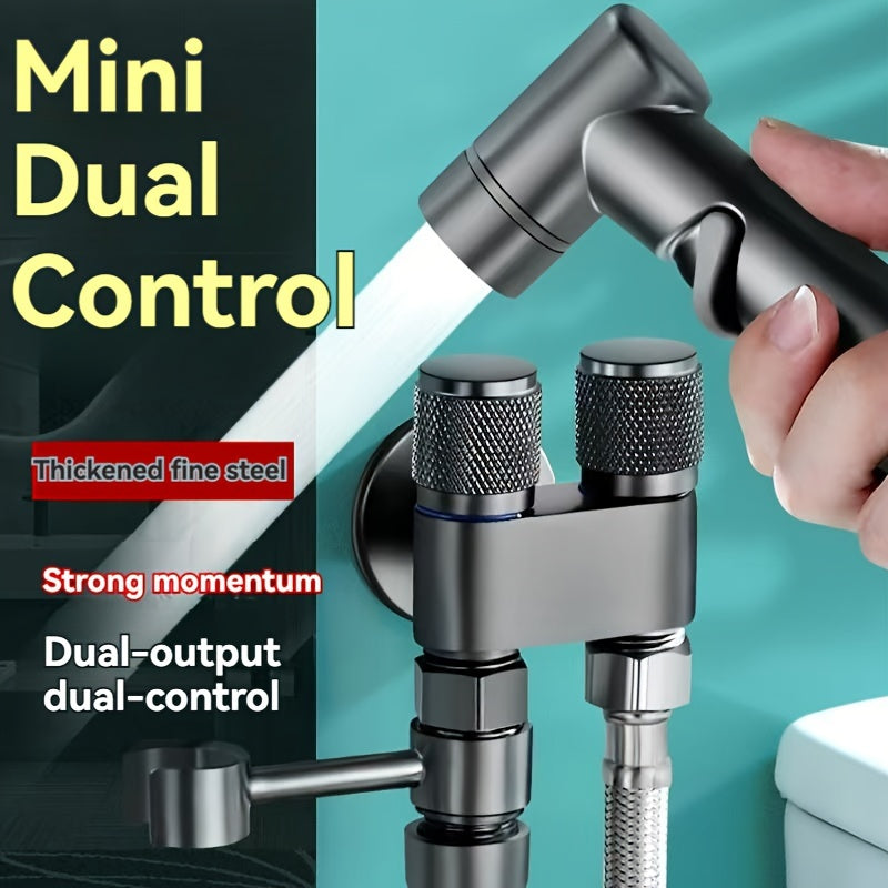 A Handheld Bathroom Cleaning Kit Equipped With A Dual-mode Spray Gun And Extendable Hose, With A Diverter And Wall Bracket, Used For Toilet Flushing, Multifunctional Bathroom Spraying, And One In Two Out Control Valve