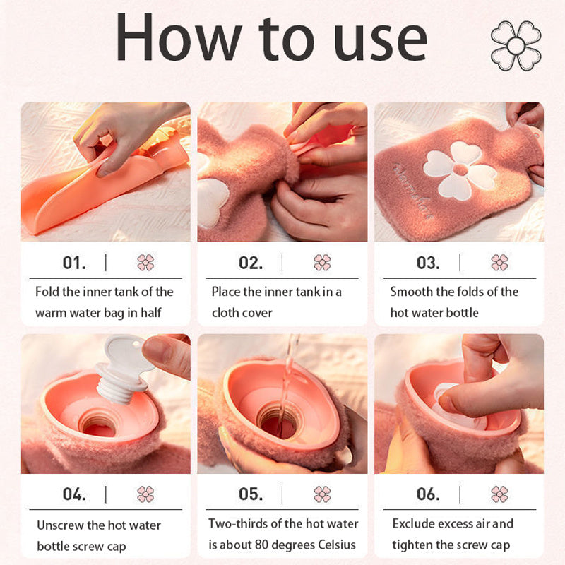 1pc Hot Water Bag With Soft Cover, 17.63oz/35.27oz, Hot Water Bottle For Bed, Shoulder Pain And Hand Feet Warmer, Menstrual Cramps