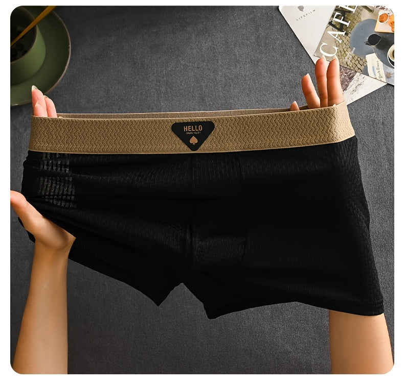 4-Pack Men'S Ice Sliky Fiber Fabric Underwear, Multi-Color Ultra-Thin Elastic Boxer Briefs for Spring, Summer, Autumn & Winter - Breathable and Stretchy Casual Shorts in Various Styles for Daily Wear