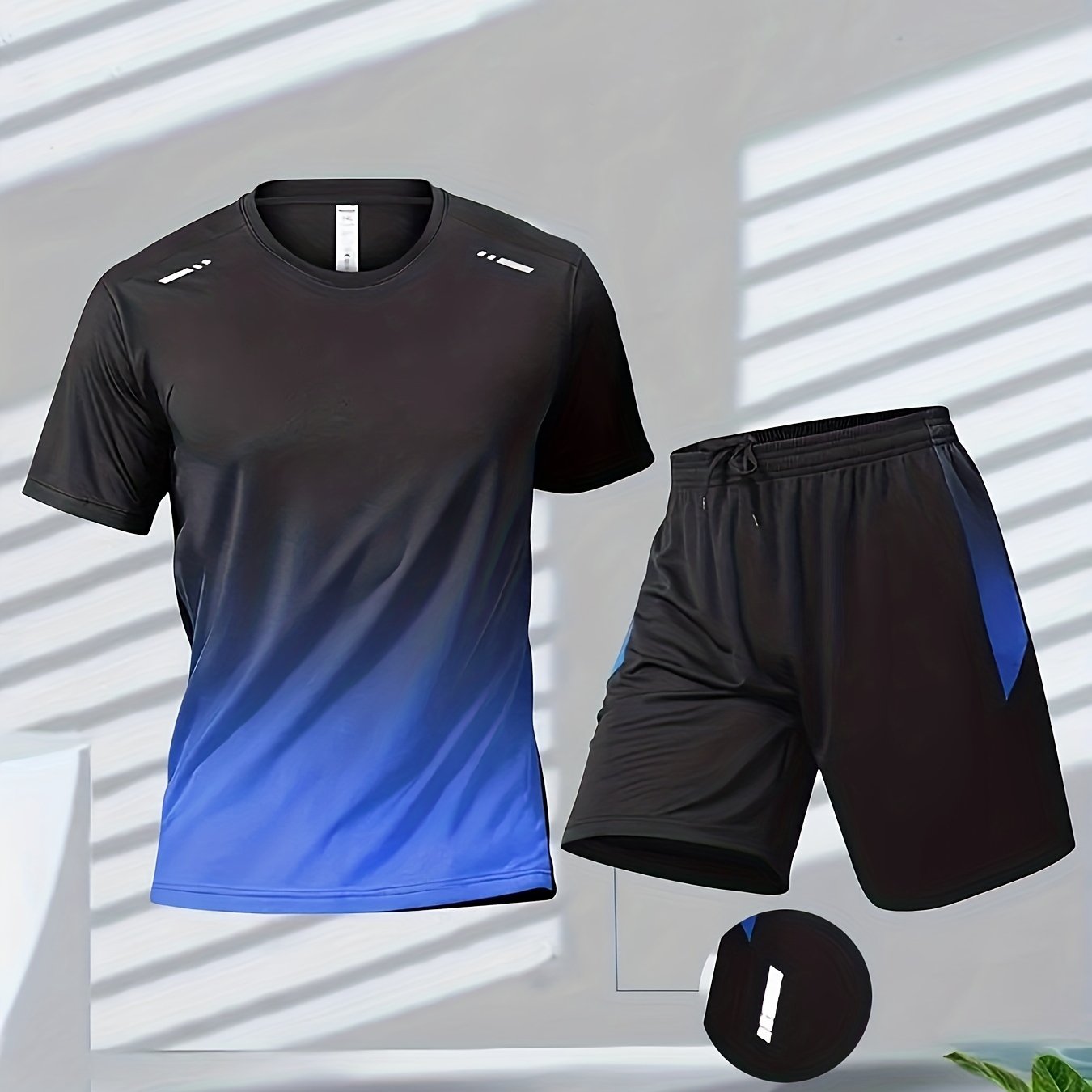 2-piece Men's Summer Basketball Training Running Outfit Set, Gradient Short Sleeve T-shirt & Quick-drying Shorts Set