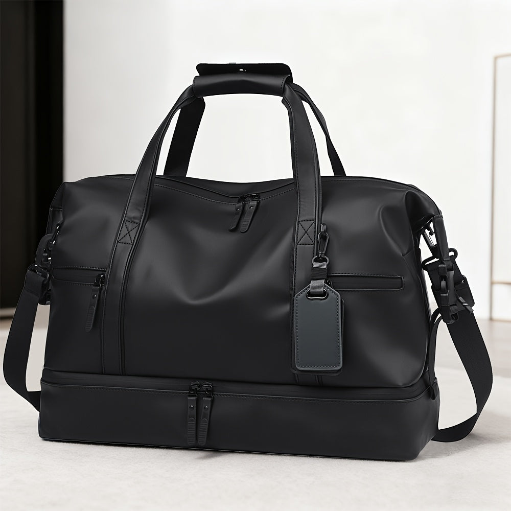 Large Capacity Heavy-Duty Gym Tote Duffel Bag with Shoe Compartment & Golden-Tone Hardware - Multi-Purpose Weekender Travel Bag for Men & Women, Sports, Outdoor, Business - Convertible Backpack/Duffel (Black)