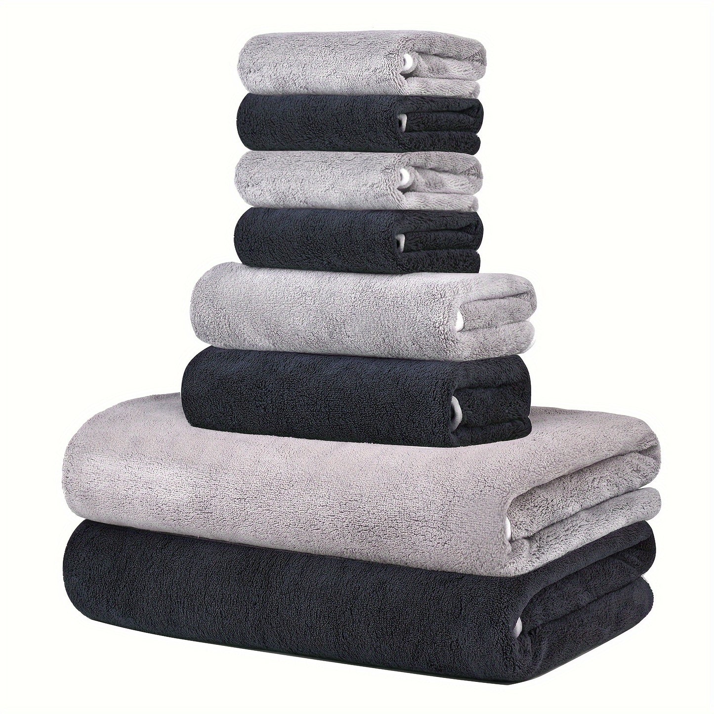 8-Pack Super Soft Coral Bath Towel Set, 2 Bath Towels 68.58 x 139.7 cm, 2 Hand Towels 34.8 x 76.2 cm, 4 Square Towels 34.8 x 34.8 cm, Quick Drying, Quick Absorbent and Lightweight, Outdoor Fitness, Camping Towels Bathroom Tow