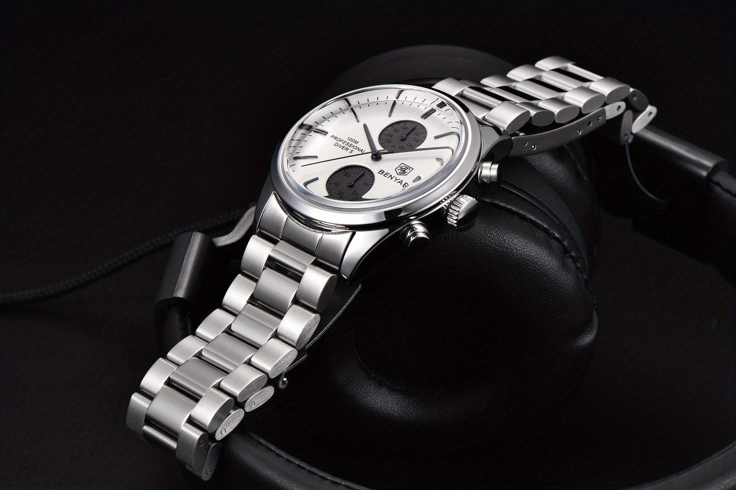 1pc New BENYAR Men's PU Leather Quartz Wristwatch, Men's 100M Multifunctional Watch Military Sports Chronograph Watch For Men