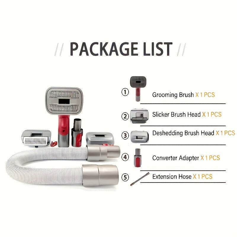 Groom Tool Kit For Dyson Vacuums, Pet Dog Brush Hair Vacuum Attachment For Dyson V7/8/10/11/15, Suitable For Long Or Medium Haired Dogs, Vacuum-Assisted Dog Groomer & Self-Cleaning Mess-free Grooming
