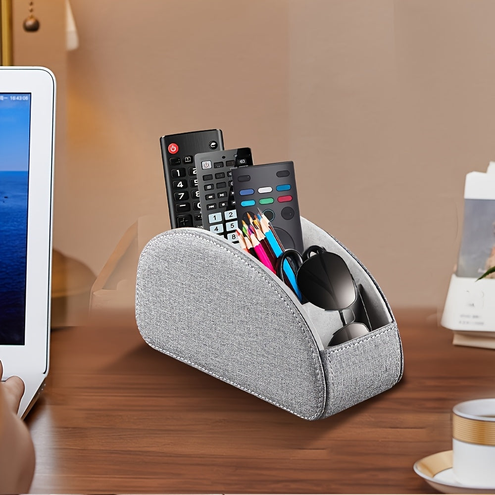 Remote Control Holder with 5 Compartments, PU Leather Multifunctional Desktop Storage Box/Remote Caddy/Pen Holder/Multi-Scene Practical Desk Organizer Shelf for Appliance Controllers, Stationery, Eyeglasses, Brushes, Office S