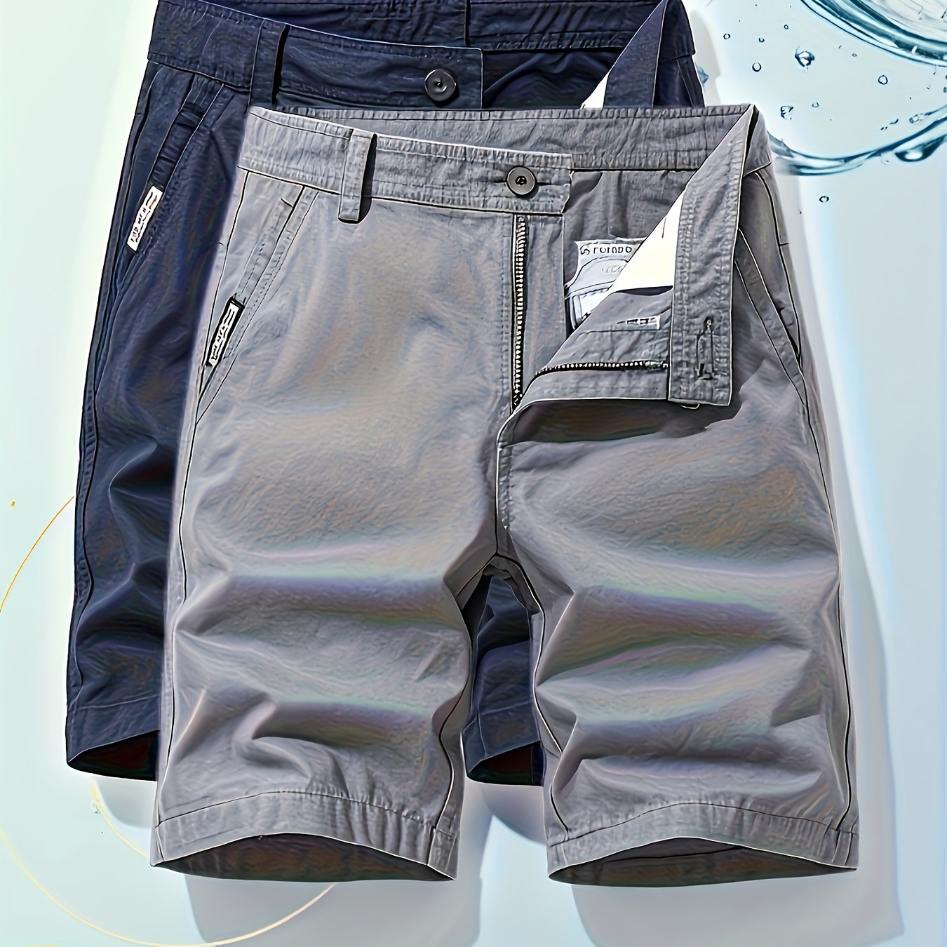 Two-Piece Set, Men's Solid Color Outdoor Casual Comfortable Breathable Multi-Pocket Cargo Shorts