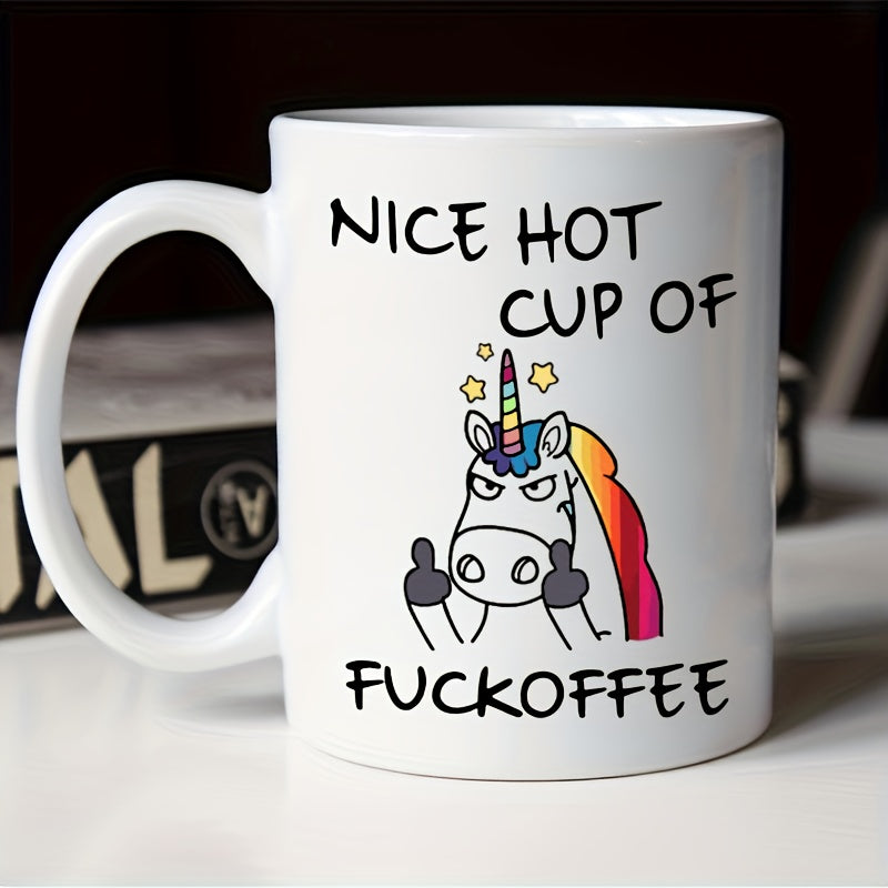 1pc, Ceramic Coffee Mug, White Creative Angry Unicorn Coffee Mug, Portable Ceramic Mug for Office, Suitable for Hot or Cold Drinks, Birthday Gift, Holiday Gift, Gift for Friends, Family, 11 Oz