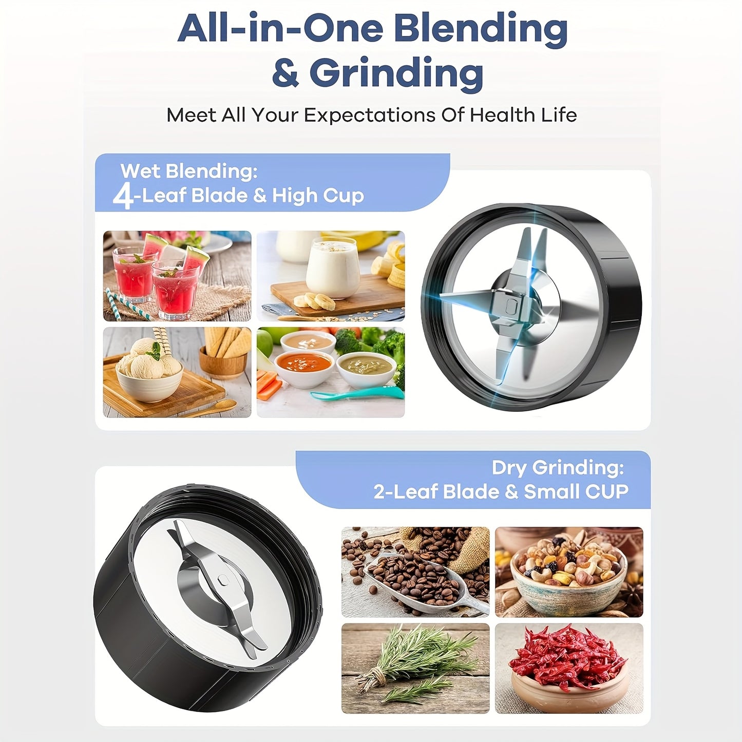 Smoothie Blender, Milkshake And Smoothie Blender, 15pcs Kitchen Personal Blender And Grinder Combo, Single Blender for Making Juice, Baby Food And Nutritional Recipes with Clean Brush
