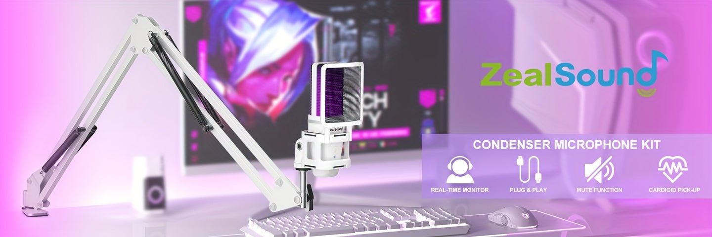 ZealSound Professional USB Gaming Microphone Kit, Podcast Condenser Mic with Boom Arm and RGB Light, Plug&Play Microphones for Streaming, PC, Computer Eid Al-Adha Mubarak